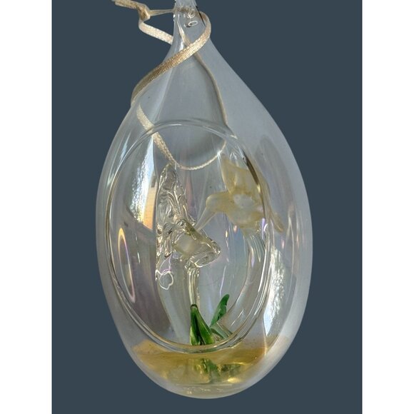 Handcrafted Glass Hummingbird & Flower Teardrop Diorama Ornament With Ribbon - Picture 7 of 7